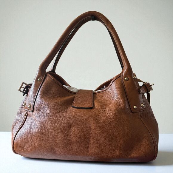 Dooney  Bourke Brown Pebbled Leather Satchel Shoulder Bag Gold Hardware Tote Y2K - Picture 3 of 10